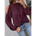 thumbnail image 6 of Womens Tops Dressy Casual Cold Shoulder Ruffle Collar Blouses Fall Fashion Shirts for Work Wine Red XXL, 6 of 8