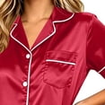 thumbnail image 3 of NominalSnug Satin Pajamas Sets for Women Short Sleeve Button down Sleepwear Wide Leg Pants Loungewear, 3 of 6