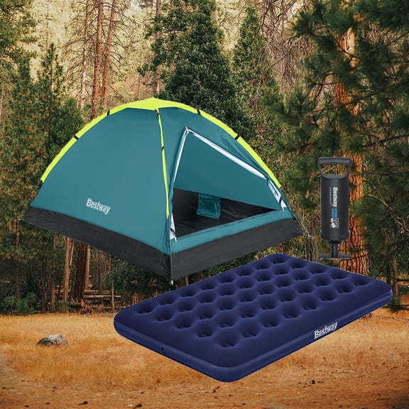 Kit para Acampar Bestway Casa de campaña, Colchón Matrimonial y Bomba de Aire Para 2 Personas