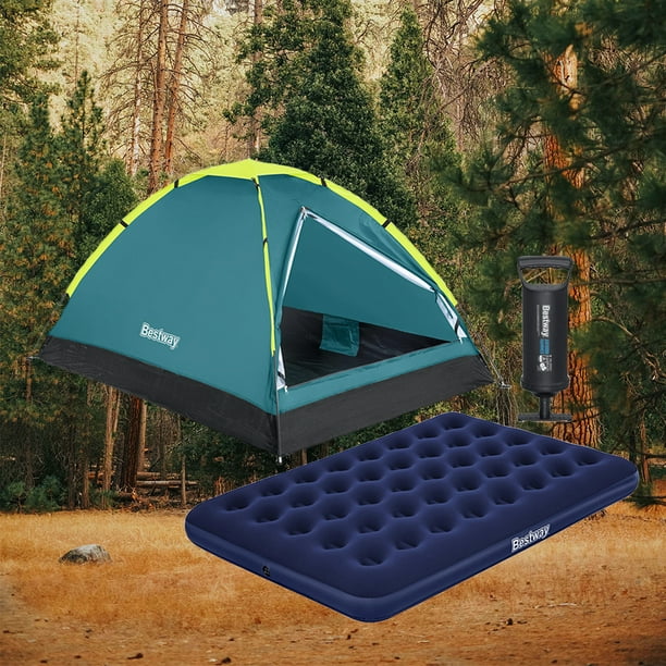 Kit para Acampar Bestway Casa de campaña, Colchón Matrimonial y Bomba de Aire Para 2 Personas