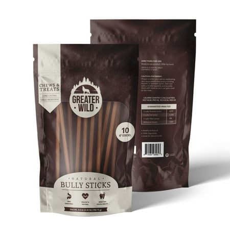 UPC: 0810084934623 | Greater Wild 6  Standard Bully Sticks Dog Treats  10 Pack  – Single Ingredient 100% All Natural Beef  Long Lasting Dog Chews for Puppies  Small Dogs  and Older Dogs – 100% Digestible-