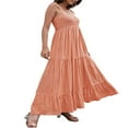 thumbnail image 4 of Women‘s Summer Boho Spaghetti Strap Square Neck Solid Color Ruffle A Line Beach Long Maxi Dress, 4 of 6