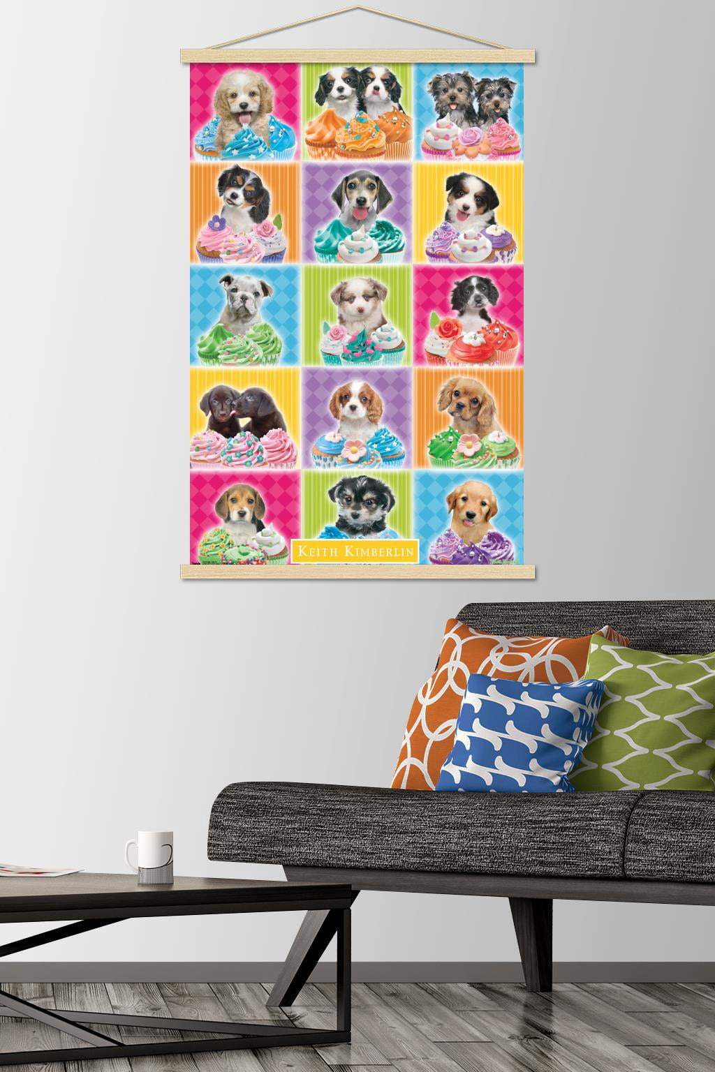 Keith Kimberlin - Puppies - Cupcakes Wall Poster with Wooden Magnetic Frame, 22.375" x 34"