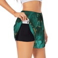 thumbnail image 3 of Lsque Green Gold Glitter Printed Women's Running Shorts with Liner Pockets,Elastic Quick Dry Workout Athletic Gym Yoga Shorts,Womens High Waist Shorts-, 3 of 9