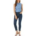 thumbnail image 2 of INSPIRE CHIC Women's Casual Tank Top Sleeveless Peter Pan Collar Chambray Shirt XS Blue, 2 of 8