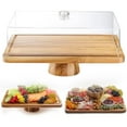 thumbnail image 2 of XKHZJL Acacia Wood Cake Stand with Lid - Rectangular Cake Holder, 2-in-1 Dessert Table Display Set & Charcuterie Board for Cheese, Chips, Fruit Platter, Large Acrylic Cake Dome Cover, No Glass, 2 of 8