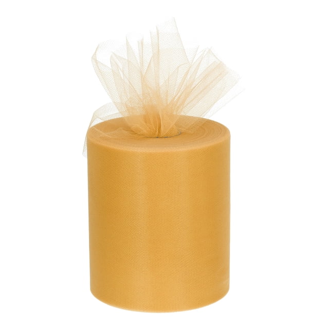Unique Bargains 200 Yards Tulle Ribbon Rolls Netting Fabric Spools 6' Gold for Christmas Wrapping Wedding DIY