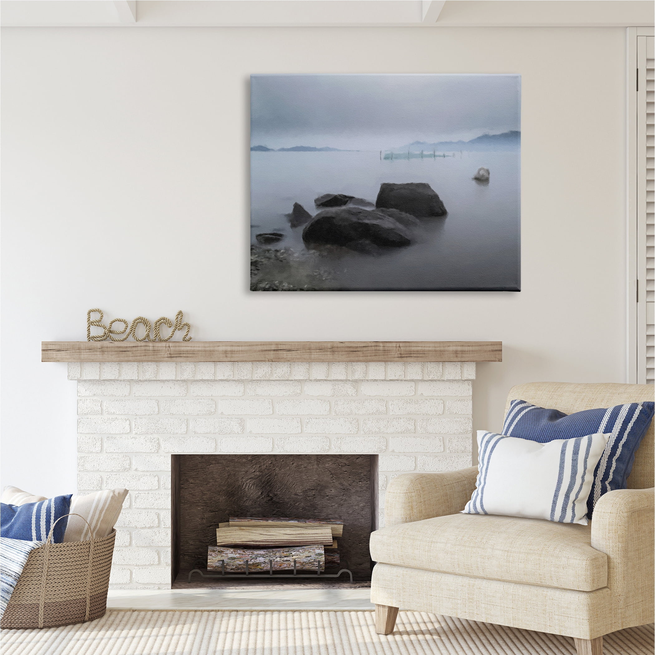 Stupell Industries Foggy Sea Landscape Nature Painting Gallery Wrapped Canvas Print Wall Art, 48 x 36