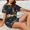 thumbnail image 4 of Fuzoiu Sleeping Dragon In Forest Print Women's Short-Sleeved Pajama Set,Lounge Sleepwear Set,Womens Pajama Sets 2 Piece,Button-Up Top and Shorts with Pockets-3X-Large, 4 of 7