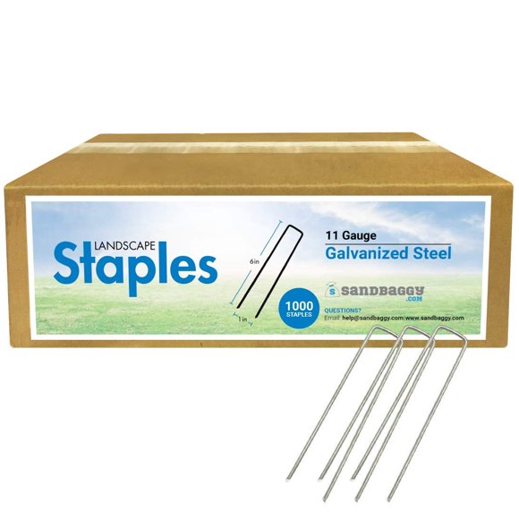 Sandbaggy 6 Inch Long Galvanized Landscape Staples ~ SOD Staples Garden Stakes Square Pins (1000 Staples)