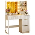 thumbnail image 3 of Zimtown Modern Makeup Vanity Desk with Mirror and Charging Station, Lighted Vanity Table with 4 Drawers & 3 Storage Shelves for Bedroom, White, 3 of 8