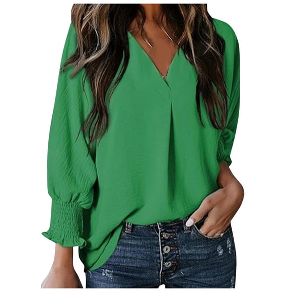 Vestido camisero holgado informal con cuello en V y mangas cortas para mujer - Mangas largas, estampado floral, mezcla de poliéster - Estilo para todas las estaciones