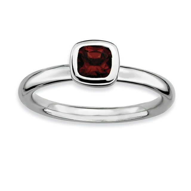 Bague Grenat en Argent Sterling Empilable avec Coussin Taille 5