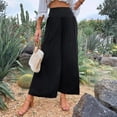 thumbnail image 4 of Wide Leg Pants for Women Casual Linen Palazzo Pants with Pockets Ladies Pull On High Waisted Beach Trousers, 2XL, 4 of 6
