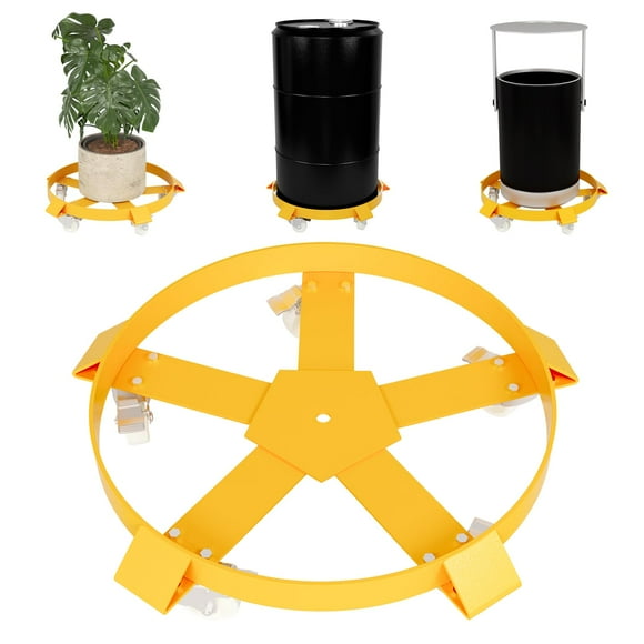 BeesClover Extra Heavy Duty 55 Gallon Drum Dolly, 1250 Capacity Barrel Dolly Cart Drum Caddy with 5 Swivel Wheels & Steel Frame, Trash CanDolly Non-Tipping Hand