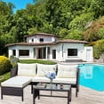 thumbnail image 2 of Patio Furniture Set 3 Pieces, Outdoor Sectional Rattan Patio Table and Chairs Set with Cushions and a Tempered Glass Patio Table, Patio Conversation Set with Sofa for Porch Balcony Lawn, Beige, 2 of 10