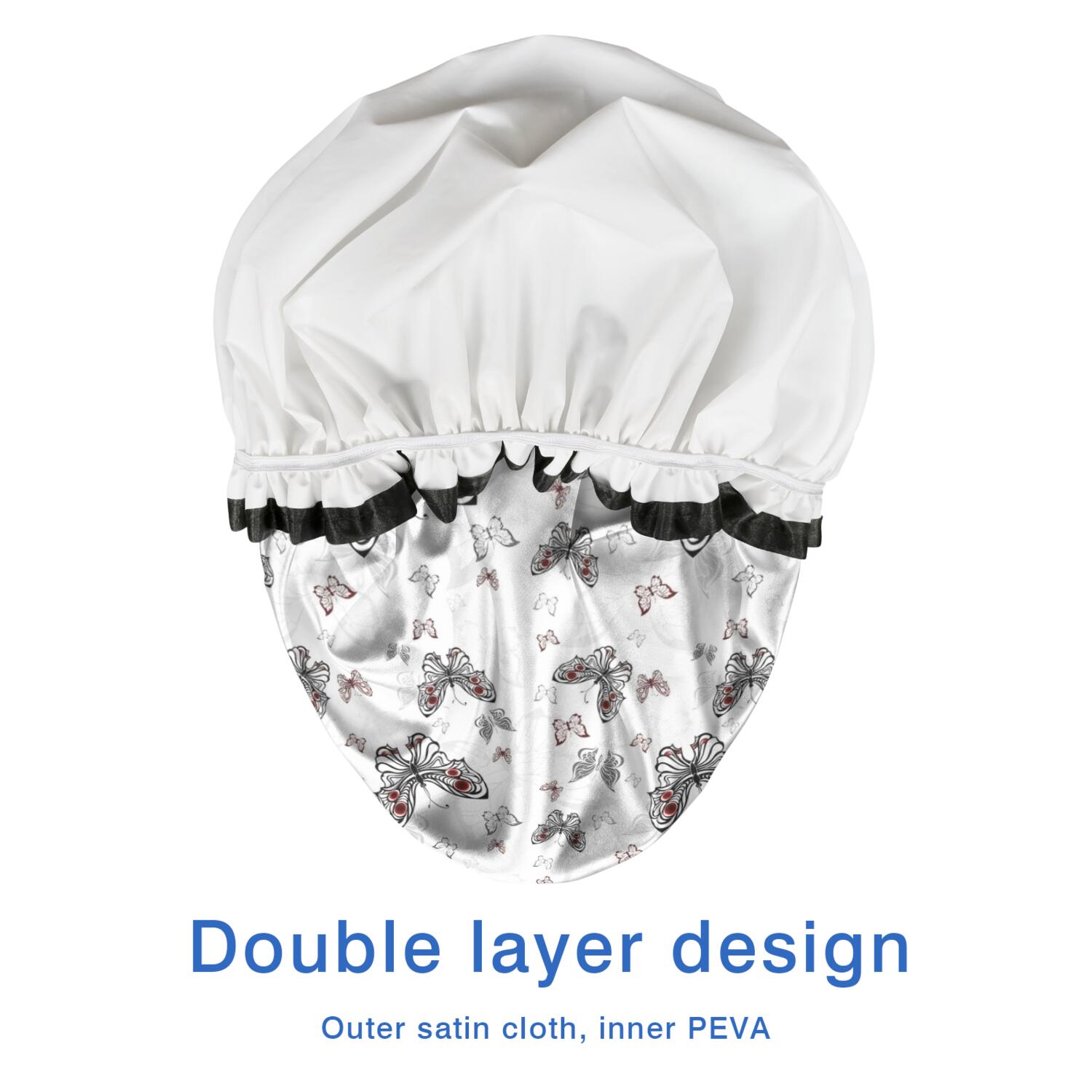 Shower Caps,Black White Butterfly Pattern Waterproof Shower Cap for Women 4 Pieces,Double Reusable Hair Cover for Shower PEVA Elastic Stretch Hem
