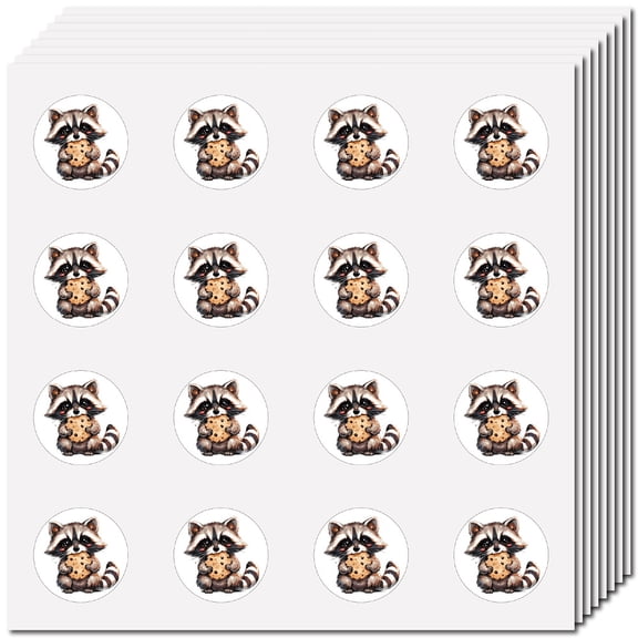 128Pcs Raccoon Sticker Animal Journal Stickers Plastic Waterproof Self Adhesive Animals Round Scrapbook Planner Decoration Small Decal