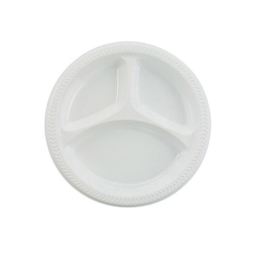 BOARDWALK (125 Per Container) 10'' 3 Compartment Plastic Plate in White