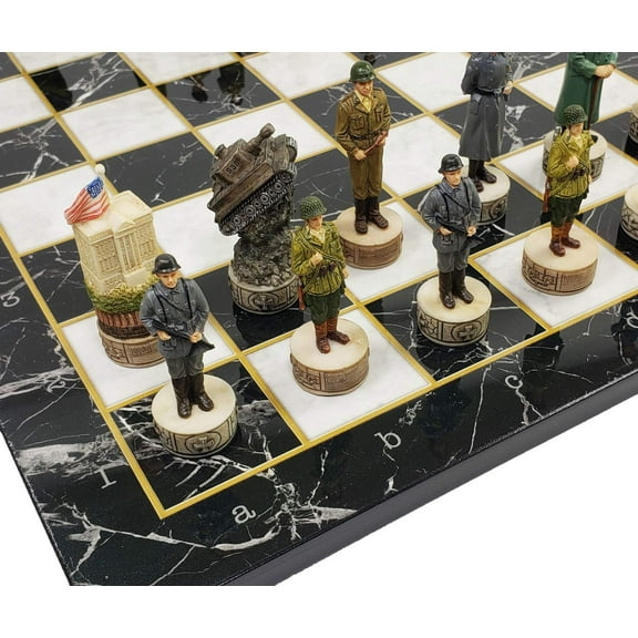 WW2 US vs Germany Chess Set W/ 17" Black and White Faux Marble Board World War 2