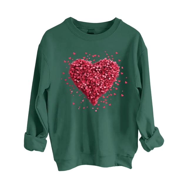 DondPO Hauts de la Saint-Valentin pour Femmes Mode Décontractée Amusante Tête de Père Noël Imprimée Col Rond Chandail en Molleton Sans Capuche Pull de la Saint-Valentin Chandails en Molleton de la Saint-Valentin pour Femmes Vert TG Liquidation!