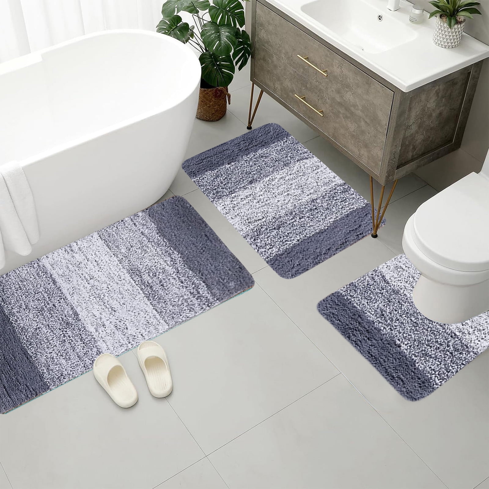 3Pcs Thick Bathroom Rugs Set 3 Piece Soft Absorbent Bath Rugs, Microfiber Bath Mats and U-Shaped Contour Toilet Rug with Non-Slip Backing Bath Rug Sets Thick Floor Mat,Bathroom Sets for Bathrooms
