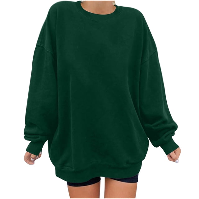 lcziwo Chandails Molletonnés Surdimensionnés pour Femmes Col Rond Couleur Unie Chandails à Enfiler Décontractés Confortables Tenues de Mode d'Automne Vêtements 2024 Meilleures Aubaines du Jour Vert,m