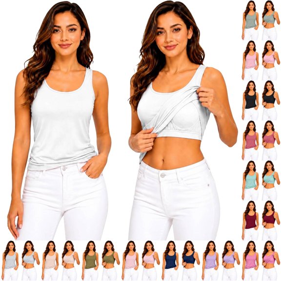 WAYUTE Tank Tops for Women with Built in Bras Wireless Camisole Top Seamless Slim Fit Solid Color Breathable Layering Top,Silver,4XL