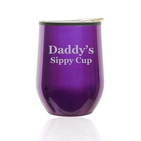 

Stemless Wine Tumbler Coffee Travel Mug Glass with Lid Daddy s Sippy Cup Dad Father Funny (Royal Purple)