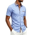 thumbnail image 4 of SAWOBUUN Men's Short Sleeve Button Down Shirt Plaid Casual Slim Fit Dress Shirt Summer Business Work Top with Chest Pocket, 4 of 9
