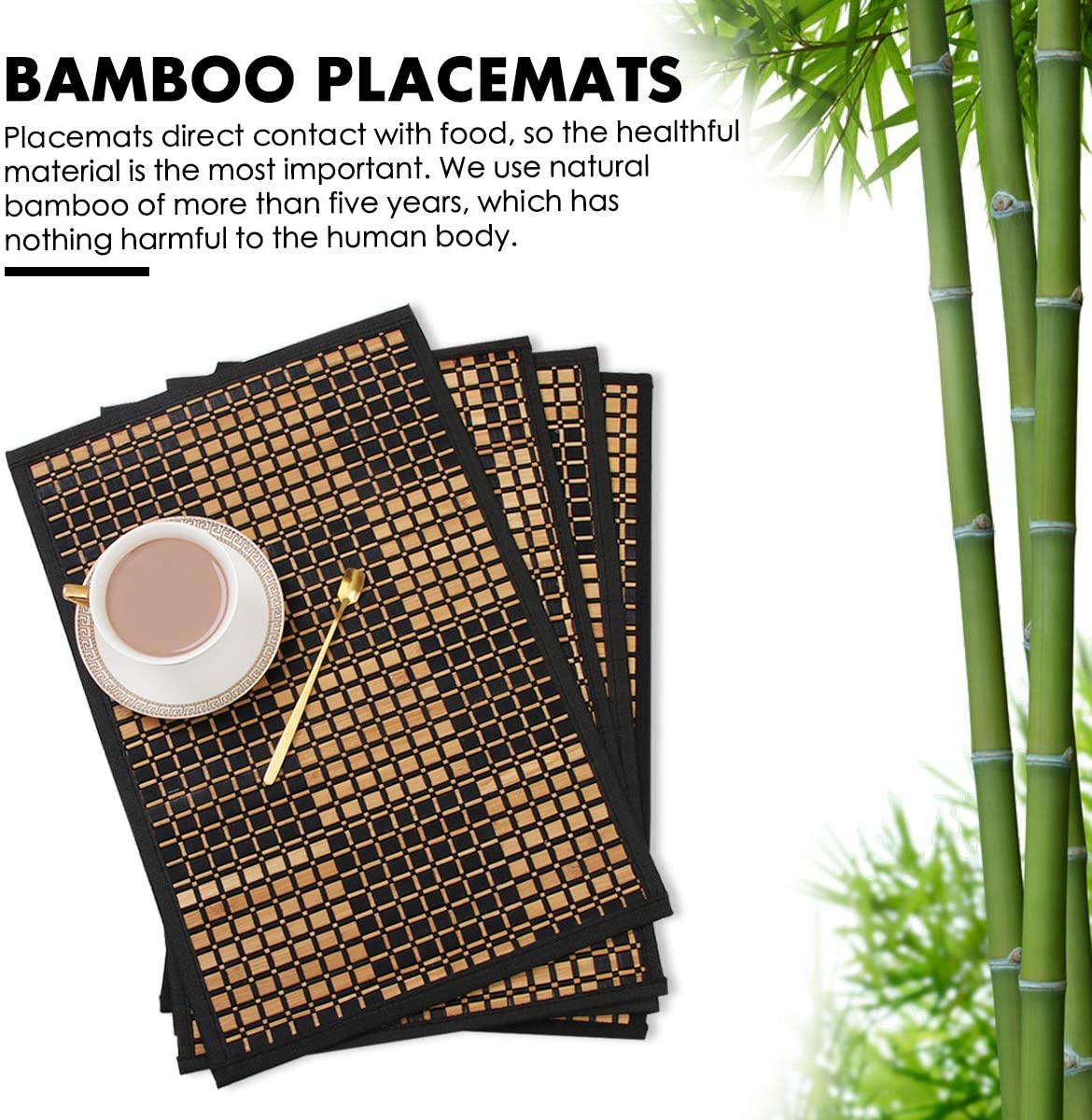 2pcs Fashion Bamboo Wood Placemats Anti-Slip Table Mat Waterproof Placemats, Size: 30x20cm