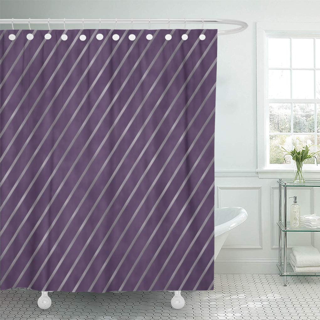 ATABIE Gray Plum Deep Purple Stripe Grey Steel Stripes Shower Curtain
