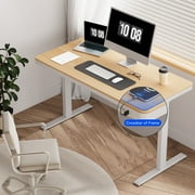 FLEXISPOT 55 W Home Office Height Adjustable Standing Desk White and Maple with USB Charge Ports and Embedded Drawer