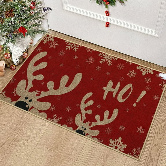 GlowSol 17" x 29" Christmas Doormat Xmas Decorative Welcome Doormat Entryway Floor Mats Outdoor Indoor Non-Skid Doormat, Red