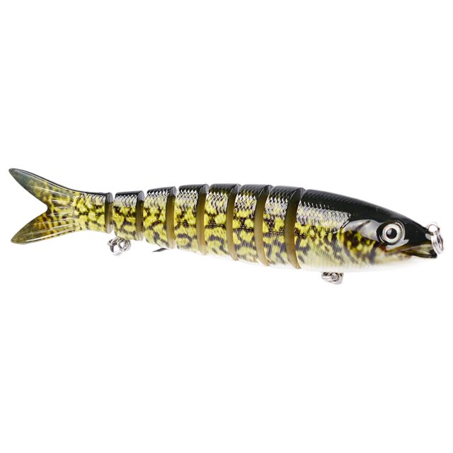Señuelos de pesca de lubina de 13,28 cm, anzuelos triples, cebo duro de 8 segmentos que se hunde Un amarillo