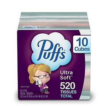 Puffs Ultra Soft Non-Lotion Facial Tissues, 10 Cubes, 52 Tissues Per Box (520 Tissues Total)