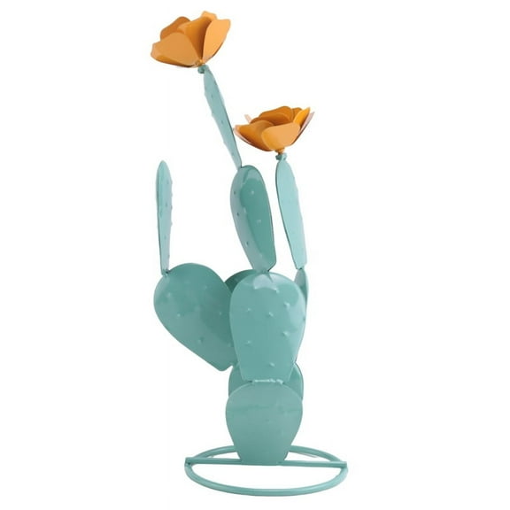 IMCBSTT Metal Prickly Pear Cactus Yard Art Gifts - Cactus Statue Desert Decor,Metal Cactus with Flowers,Metal Plant Decor Blue
