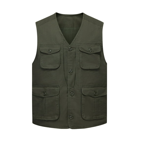 YODETEY Men'S Outdoor Vest Leisure Jacket Lightweight Vest with Zip Many Pockets Army Green 14(XXXL)