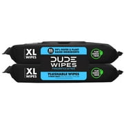 DUDE Wipes Unscented XL Flushable Wipes, 2 Flip-Top Packs, 48 Wipes per Pack, 96 Total Wipes