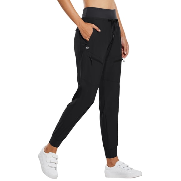 Pantalones de senderismo ligeros Joggers BALEAF para mujer, negros, talla L