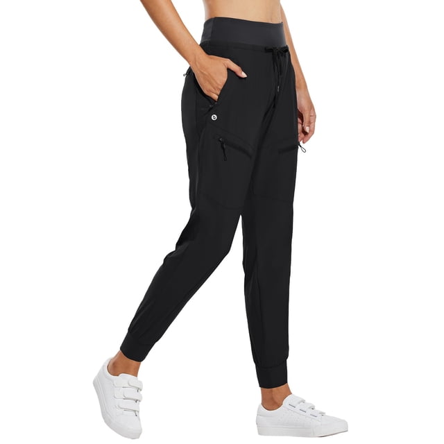 Pantalones de senderismo ligeros Joggers BALEAF para mujer, negros, talla L
