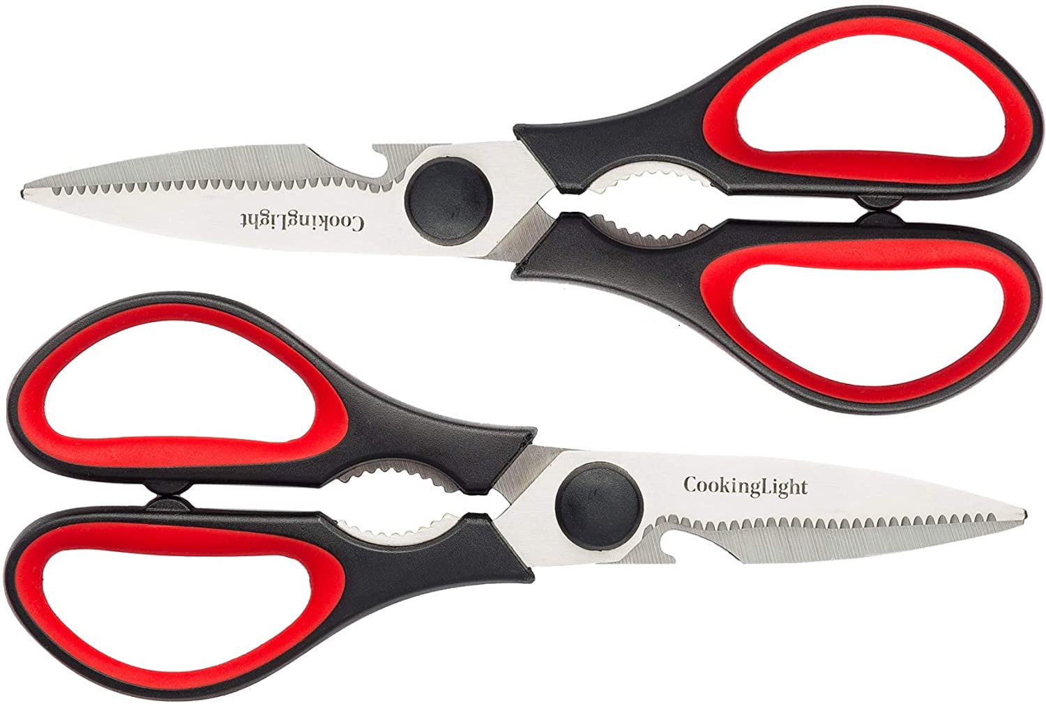 Cooking Light Heavy Duty Stainless Steel for Cutting Poultry, Fish, Meat and Herbs, Built-in Bottle Black and Red Kitchen Tools, 2 Piece Shears Set