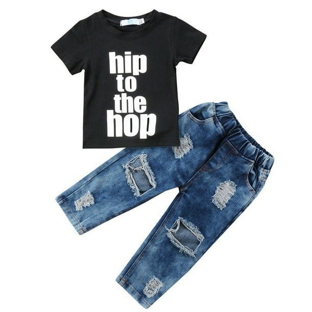 Newborn Toddler Kids Boys Summer Clothes T Shirt Top Denim Pants