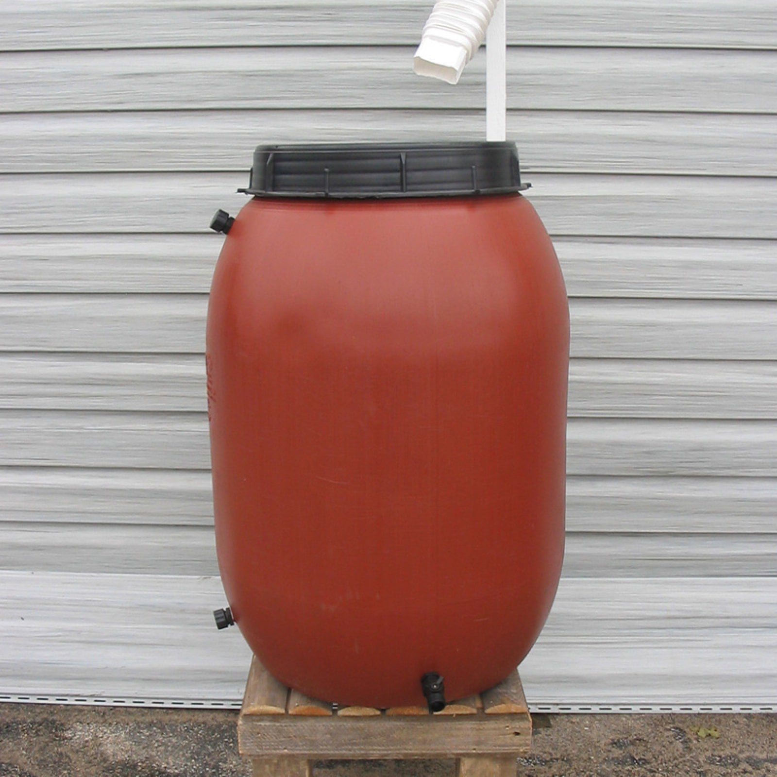 50 Gallon Snap On Lid Terra Cotta Color Rain Barrel c/Aunt Mollys Automatic Diverter 