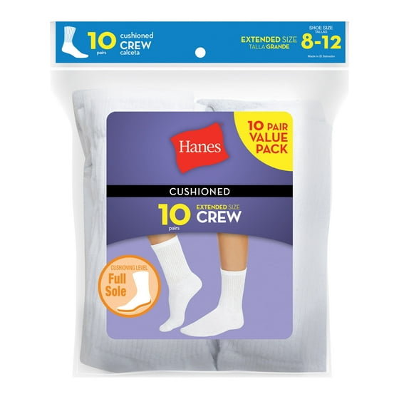 Hanes Women's Crew Socks, White, Size 1012, 10Pack