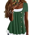 thumbnail image 3 of Slatcetga 2 in 1 T Shirt Pleated Front Button Trim Loose Fitting Summer Casual Blouse for Women Green S, 3 of 5