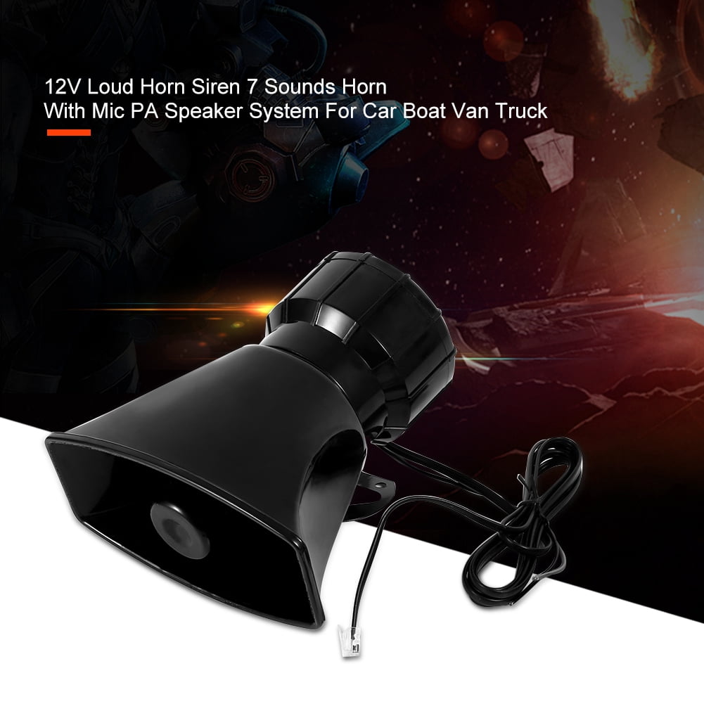 Mgaxyff 12V Loud Horn Siren 7 Sounds Horn With Mic PA Speaker System For Car Boat Van Truck, Loud Horn