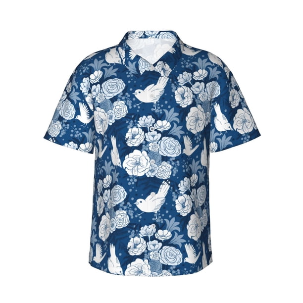 Fotbe Rose Flowers Camisa Hawaiana para Hombre Unisex – Camisa Casual de Verano con Botones de Manga Corta de Algodón y Lino,Small