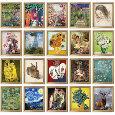 Poster Print Art Famous Van Gogh Matisse Monet Klimt 8"x10" Colorful Gallery Flower Portrait Landscape Animal Oil Painting Reproduction Vintage Wall Decor for Bedroom Home Office 20pcs UNFRAMED