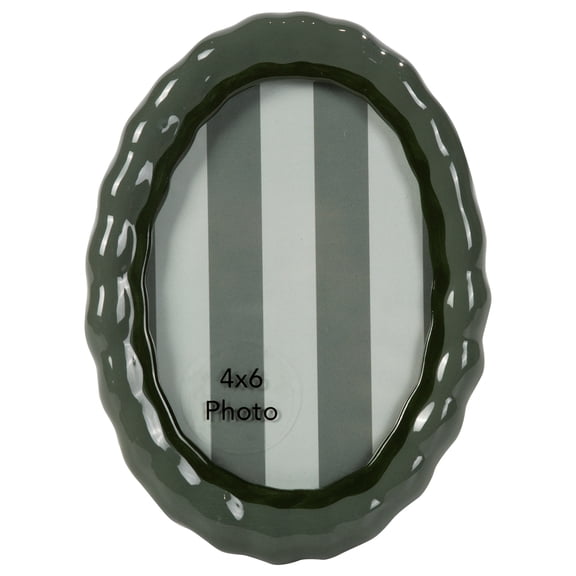 Sterling & Noble Home – 4x6 Picture Frame – Oval Ceramic Wiggle Edge Green Tabletop Photo Frame